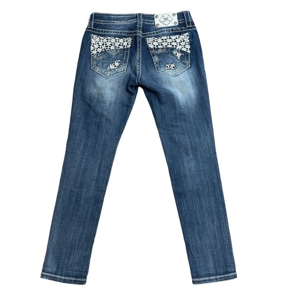 MISS ME JEANS SZ 28 JP8328CK CONTRAST STITCH EMBELLISHED EMBROIDERED LOGO SKINNY - Picture 2 of 15